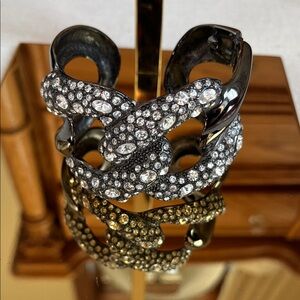 Kenneth Jay Lane (KJL) gunmetal and crystal chain link cuff bracelet.